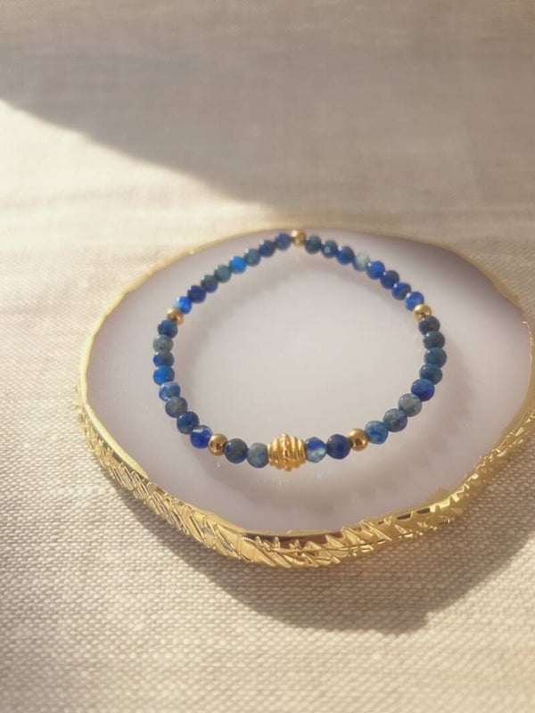 Bracelet LAPIS LAZULI - Pierre Naturelle & Or Fin 24K