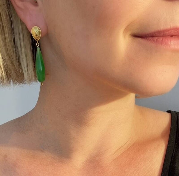 Boucles Perles Gouttes facettées en jade teinté Vert Emeraude