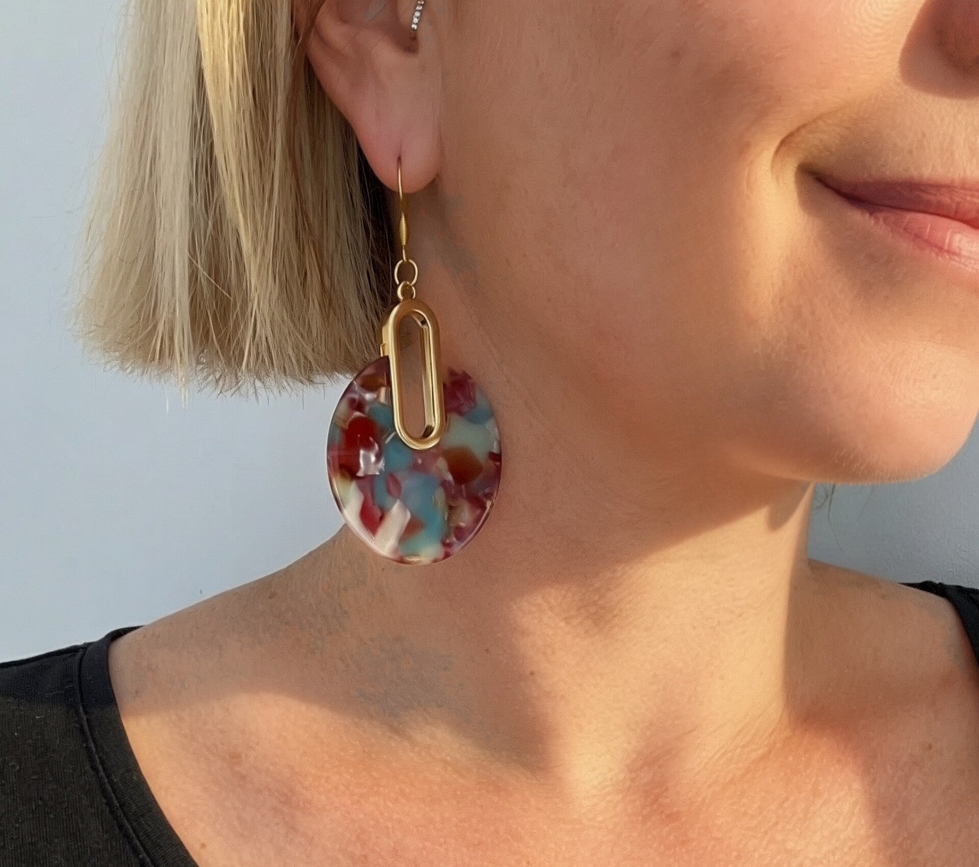 Boucles Ecailles de tortue rose et bleu