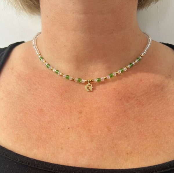 Collier Lune Étoilée – Acier Inoxydable, Cristal Preciosa & Pendentif Gold Filled
