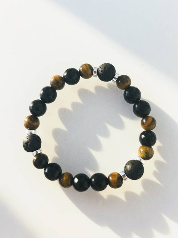 Bracelet Homme Tiger Man - Œil de Tigre, Onyx et Pierre de Lave