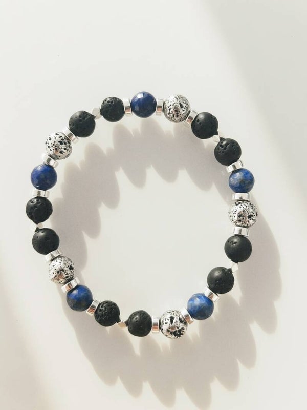 Bracelet Homme Atlas en Lapis Lazuli et Pierre de Lave Noire
