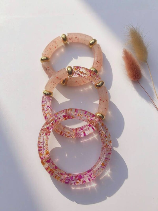 Bracelet Jonc MAGNOLIA - Rose Pailleté & Doré