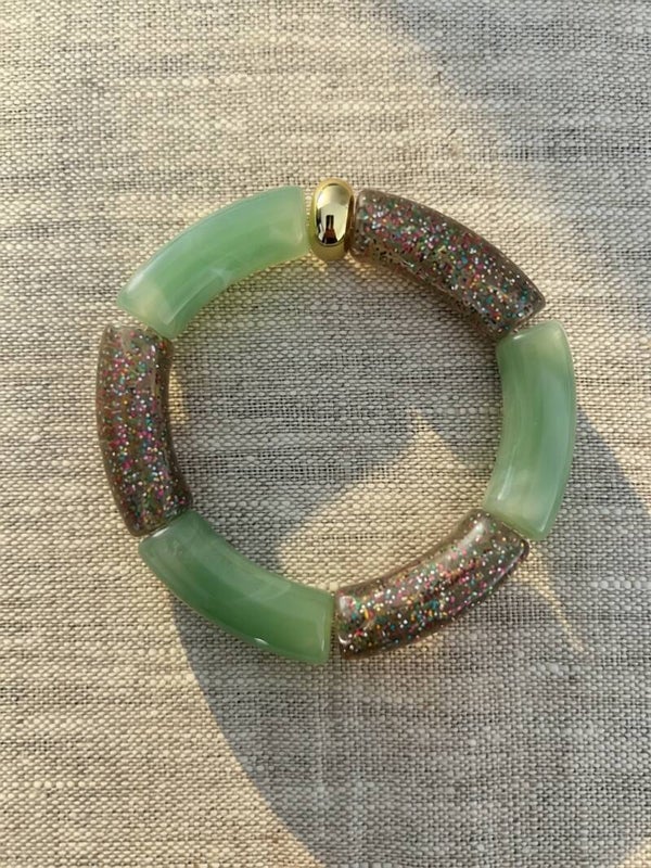 Bracelet Jonc RIO - Vert Sauge & Gris Pailleté