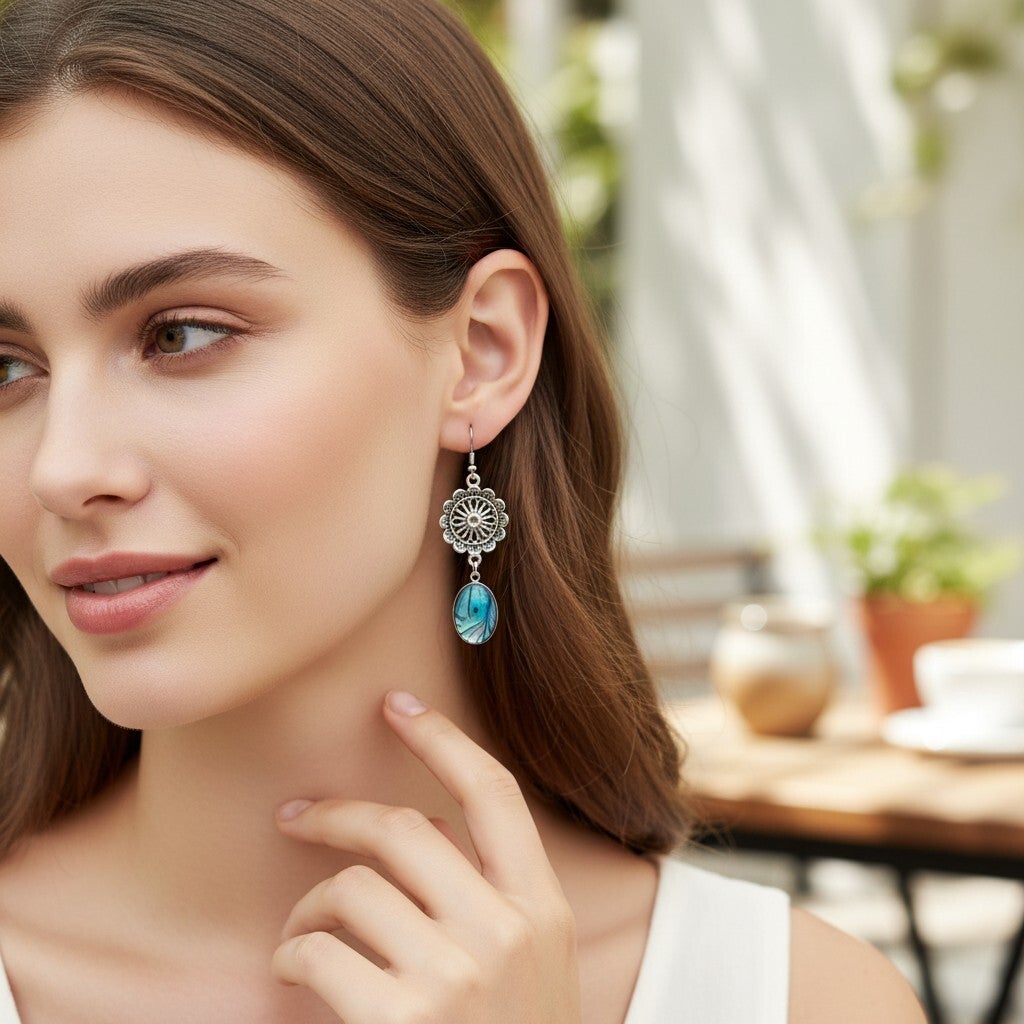 boucle d'oreille art aurore boreale 