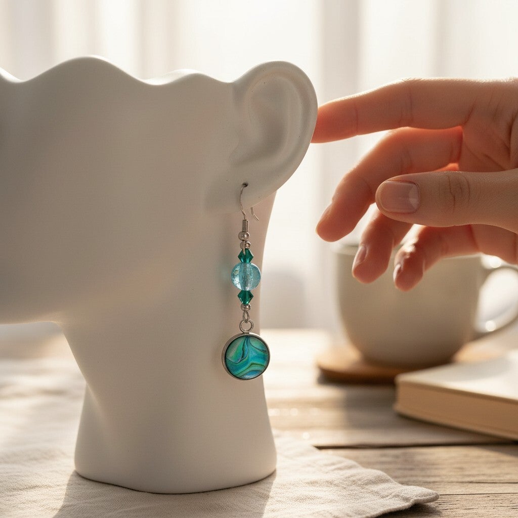 boucle d'oreille art aurore boreale 