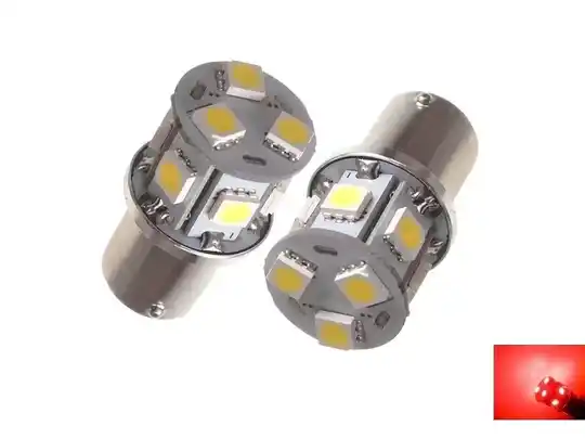 BA15S LED Lamp Rood 10/30V – 2 stuks