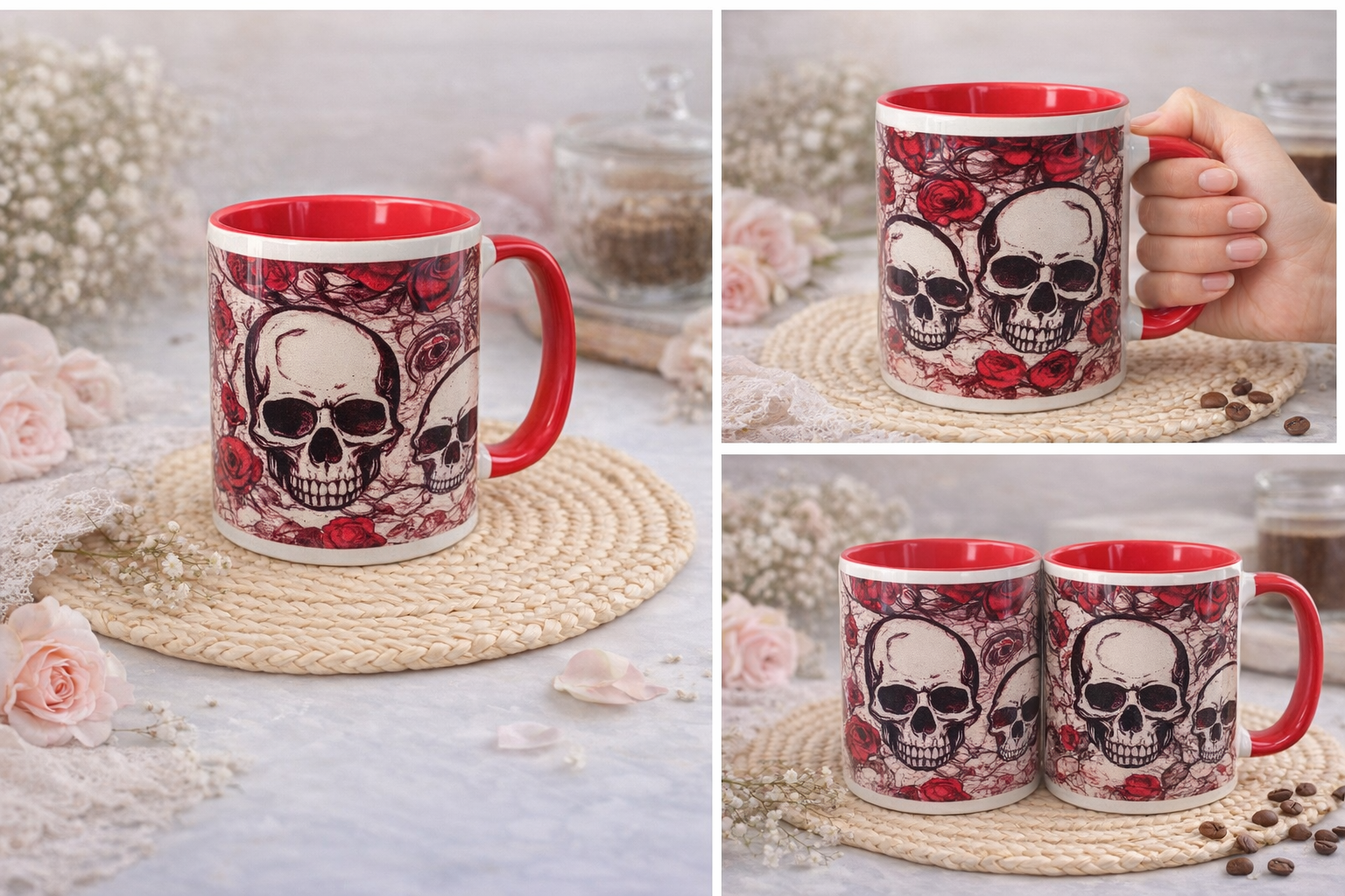 Keramiktasse ,Skull & Roses"-Ausdrucksstark & zeitlos