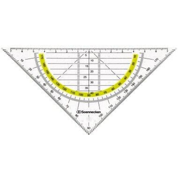Geometriedreieck 16cm mit farbig hinterlegten Winkelgraden doppelseitig ohne Griff Kunststoff transparent