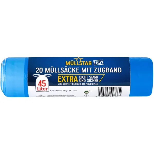 Müllstar Müllsäcke mit Zugband blau, 45 Liter 20 Stk.