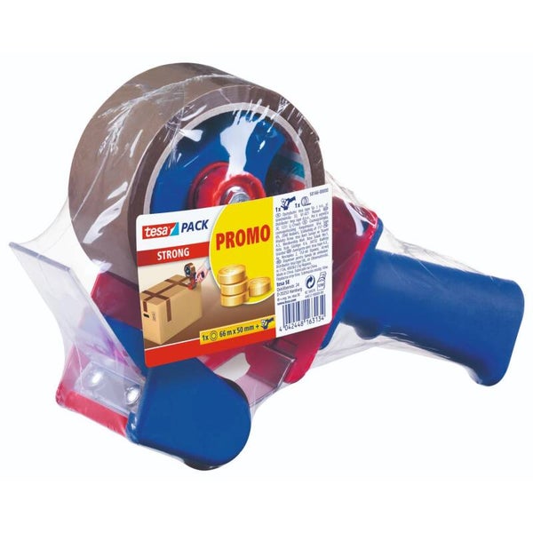 tesa tesapack® Strong Set mit Handabroller und leise abrollbarem Packband, Braun, 66 m x 50 mm