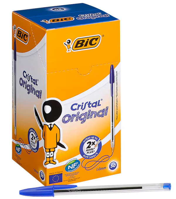 BIC Kugelschreiber Cristal transparent, Schreibfarbe: blau, 50 St.
