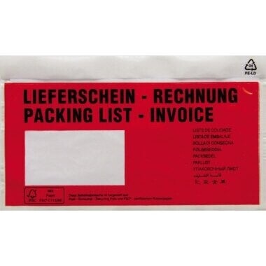 Dokumententasche Lieferschein-Rechnung DIN lang 240 x 135 mm (B x H) Polyethylen rot 250 St./Pack.
