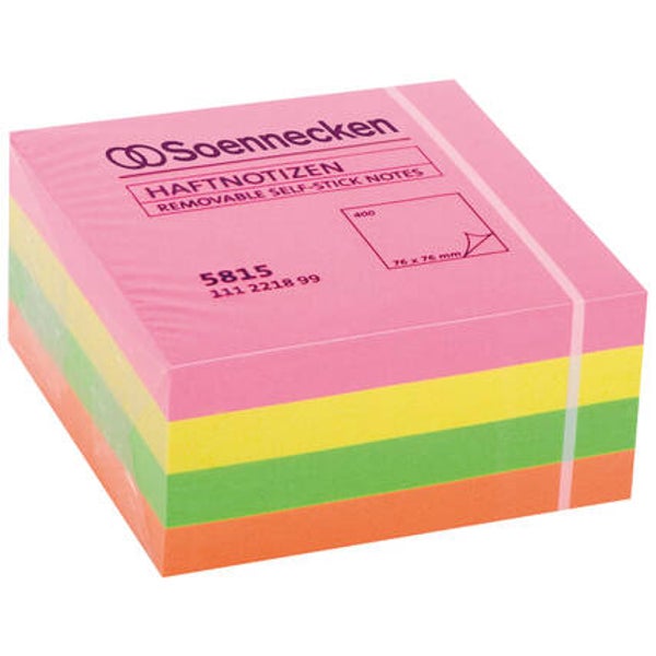 Haftnotizwürfel 75 x 75 mm neonfarben 400 Blatt