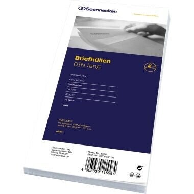 Soennecken Briefumschlag DIN lang ohne Fenster, 80 g/m², haftklebend, weiß – 25 Stück