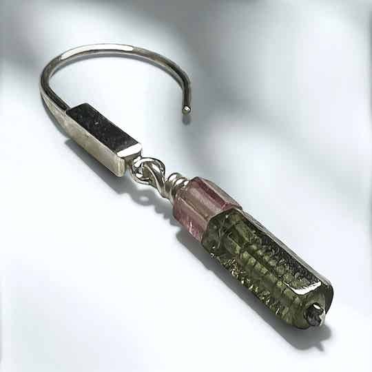 Bar Hook Dangling Tourmaline - Silver