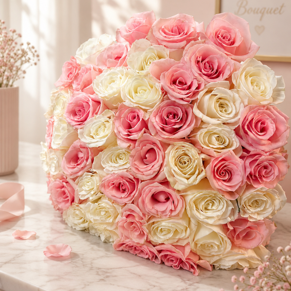PINK AND WHITE ROSE BOUQUET