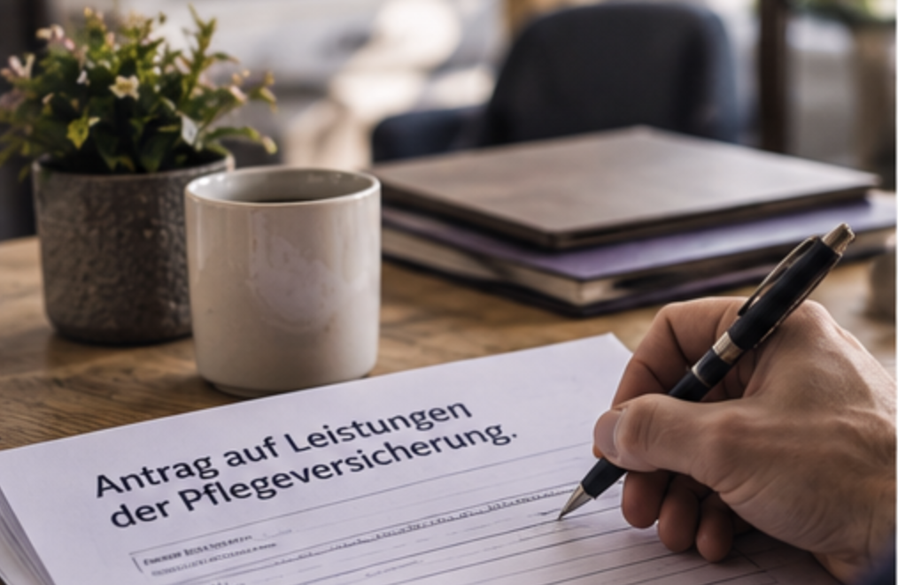 Antrag auf Leistungen der Pflegeversicherung wird unterschrieben