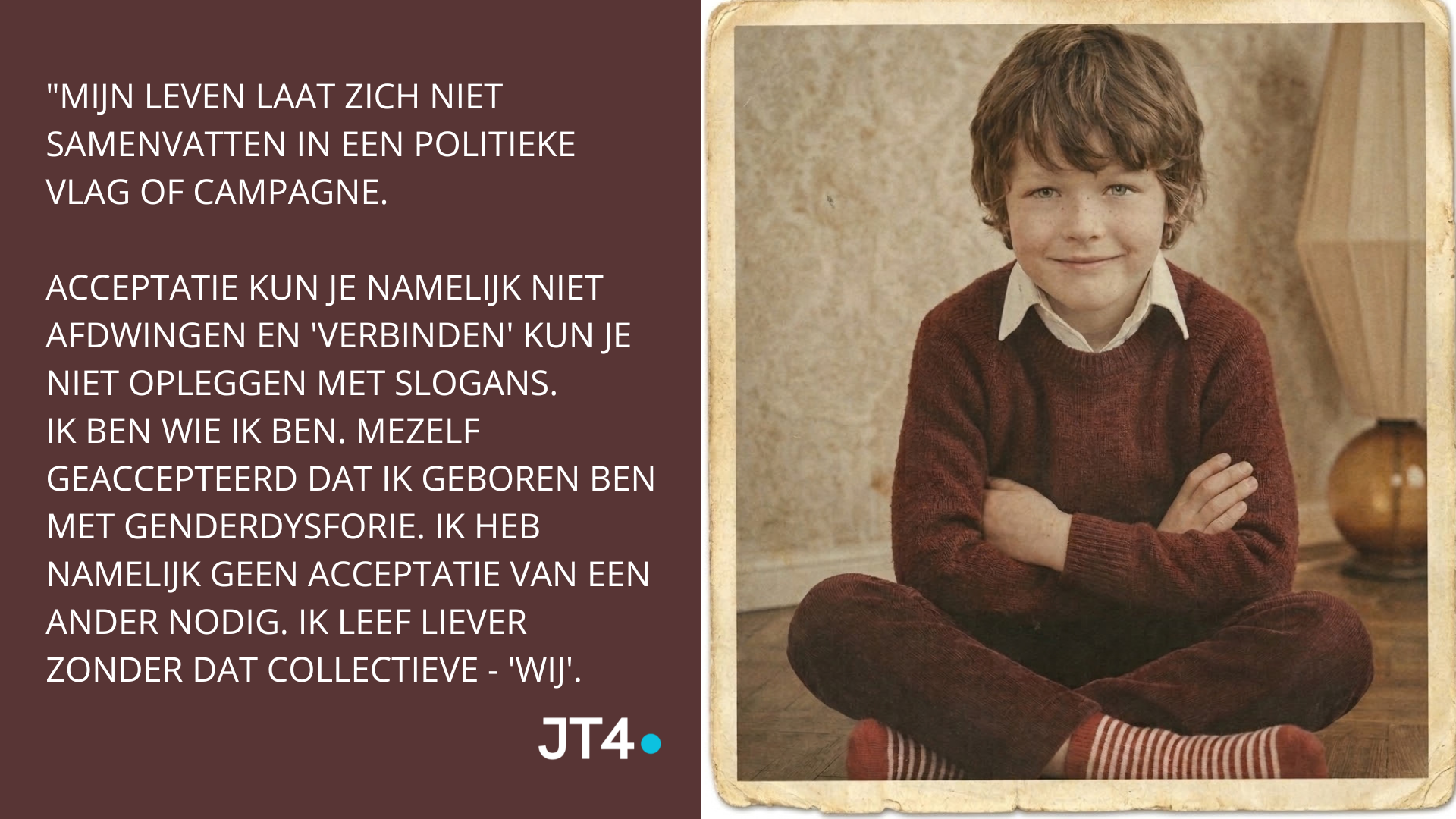 Een gedaante als puzzel. Tekst: als je lichaam niet in het plaatje past. 