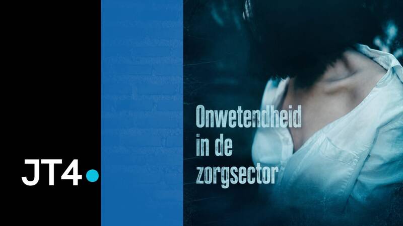 Een dame met een witte blouse. Tekst in de afbeelding: Onwetendheid in de zorgsector 