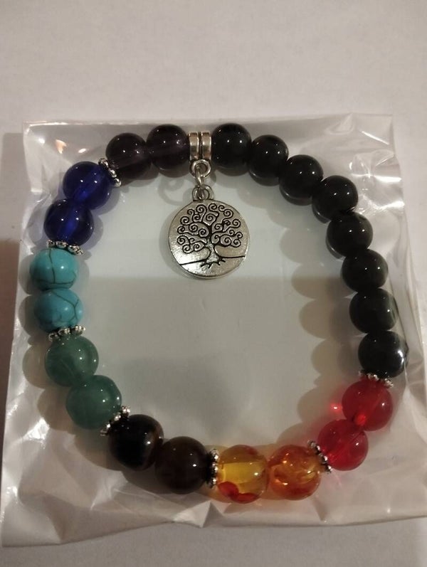 Pulsera Elástica Turmalina 7 Chakras Árbol de la Vida