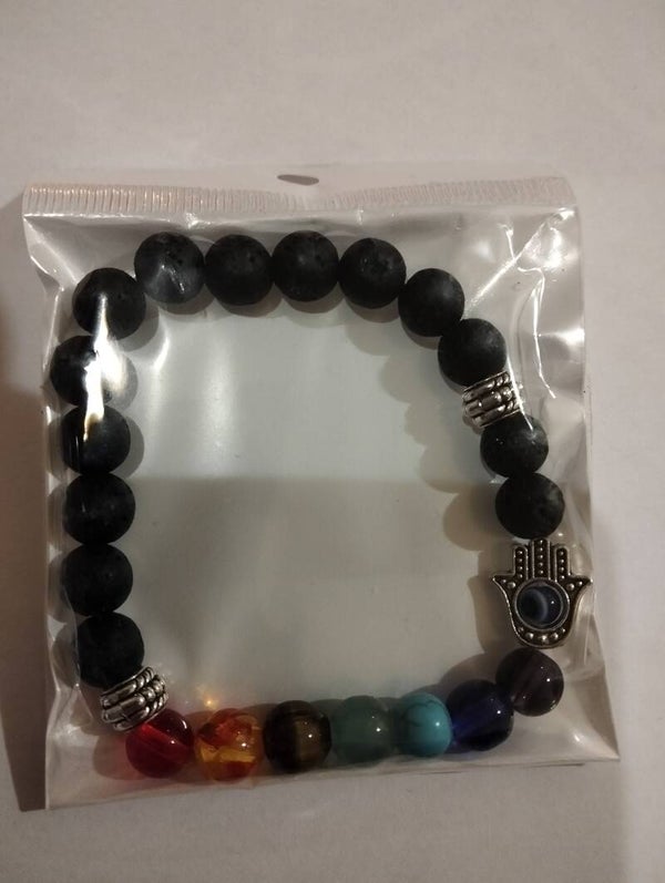 Pulsera Elástica Volcánica Mano de Fátima 8mm