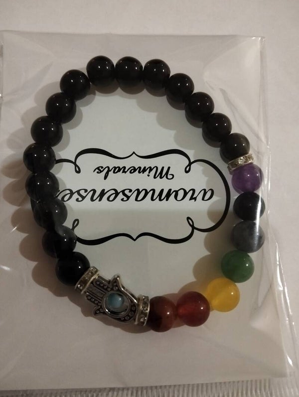 Pulsera Obsidiana 7 Chakras Mano de Fátima