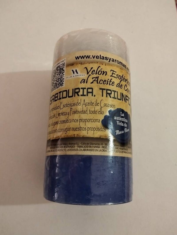 Velón Coco Azul Sabiduría y Triunfo
