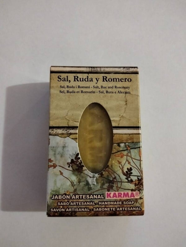 Pastilla de jabón artesanal Sal,Ruda y Romero