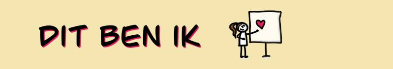 Tekening Dit ben ik, vrouw die wijst naar een hart op een flipover.