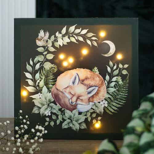 Fawn & Friends Sleeping Fox LED Light Up Canvas Plaque