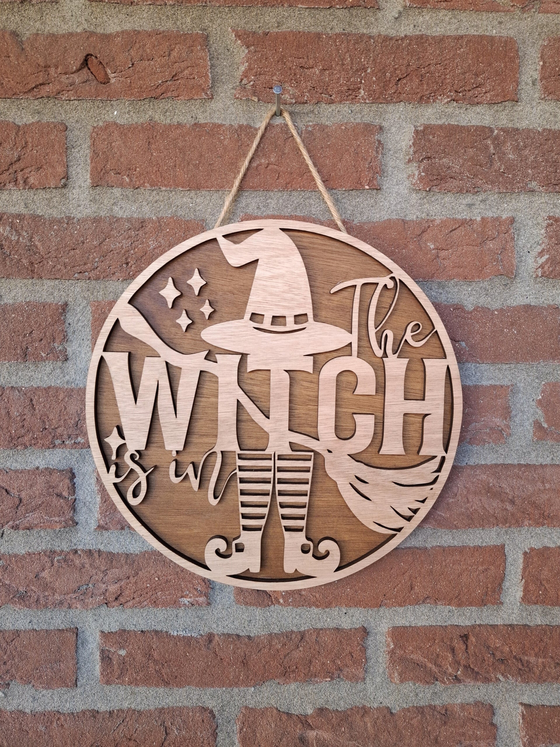 Houten Halloween welkomstbord - Heks