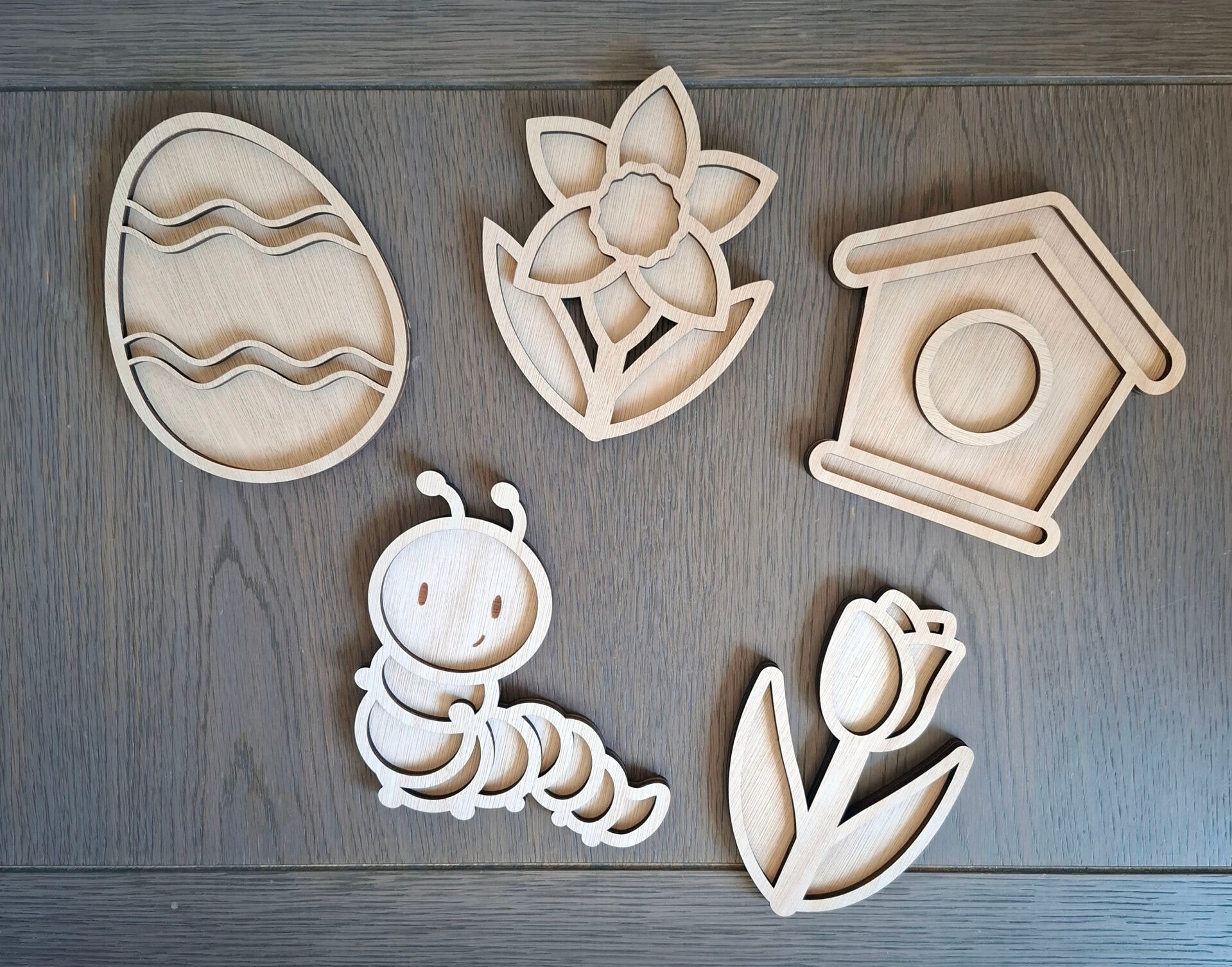 5 Houten Vulvormen – Lente Editie | Sensorisch Spel voor Peuters & Kleuters