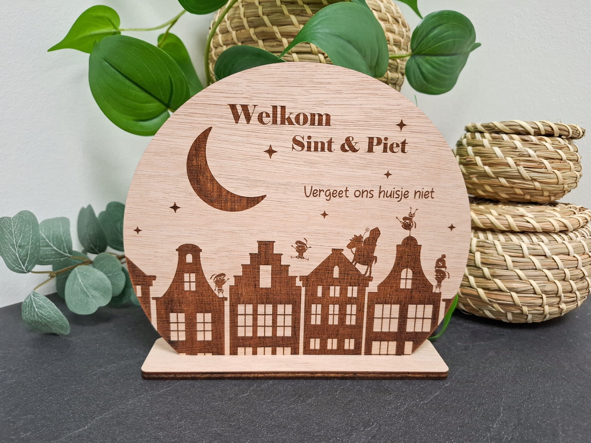 Welkomstbord Sint & Piet - “Vergeet ons huisje niet”