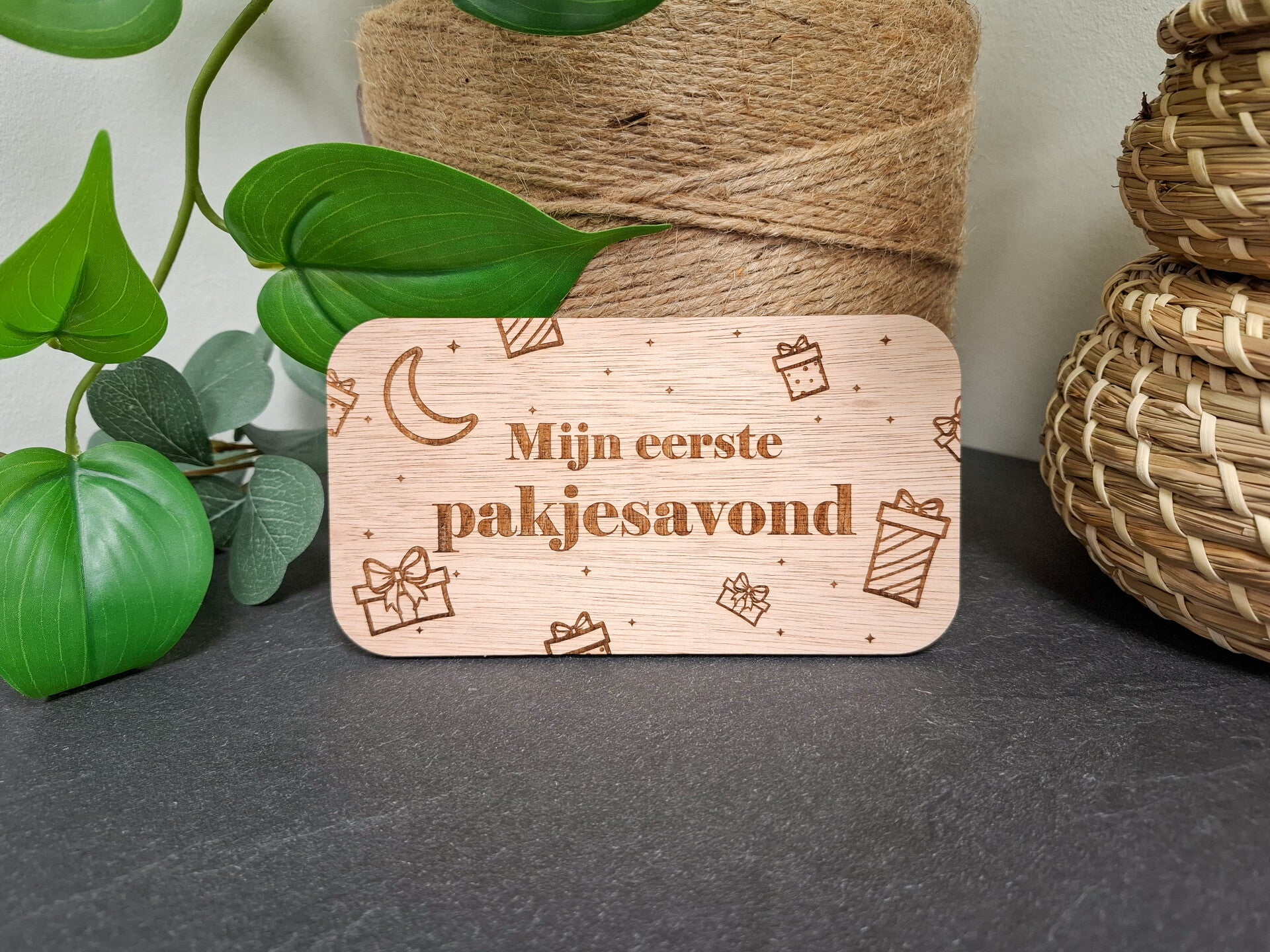 Houten herinneringsbordje - Mijn eerste pakjesavond