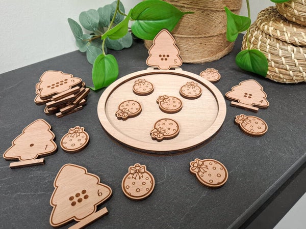 Houten Kerst Telspel - Leren tellen met kerstbomen en kerstballen (1 t/m 10)