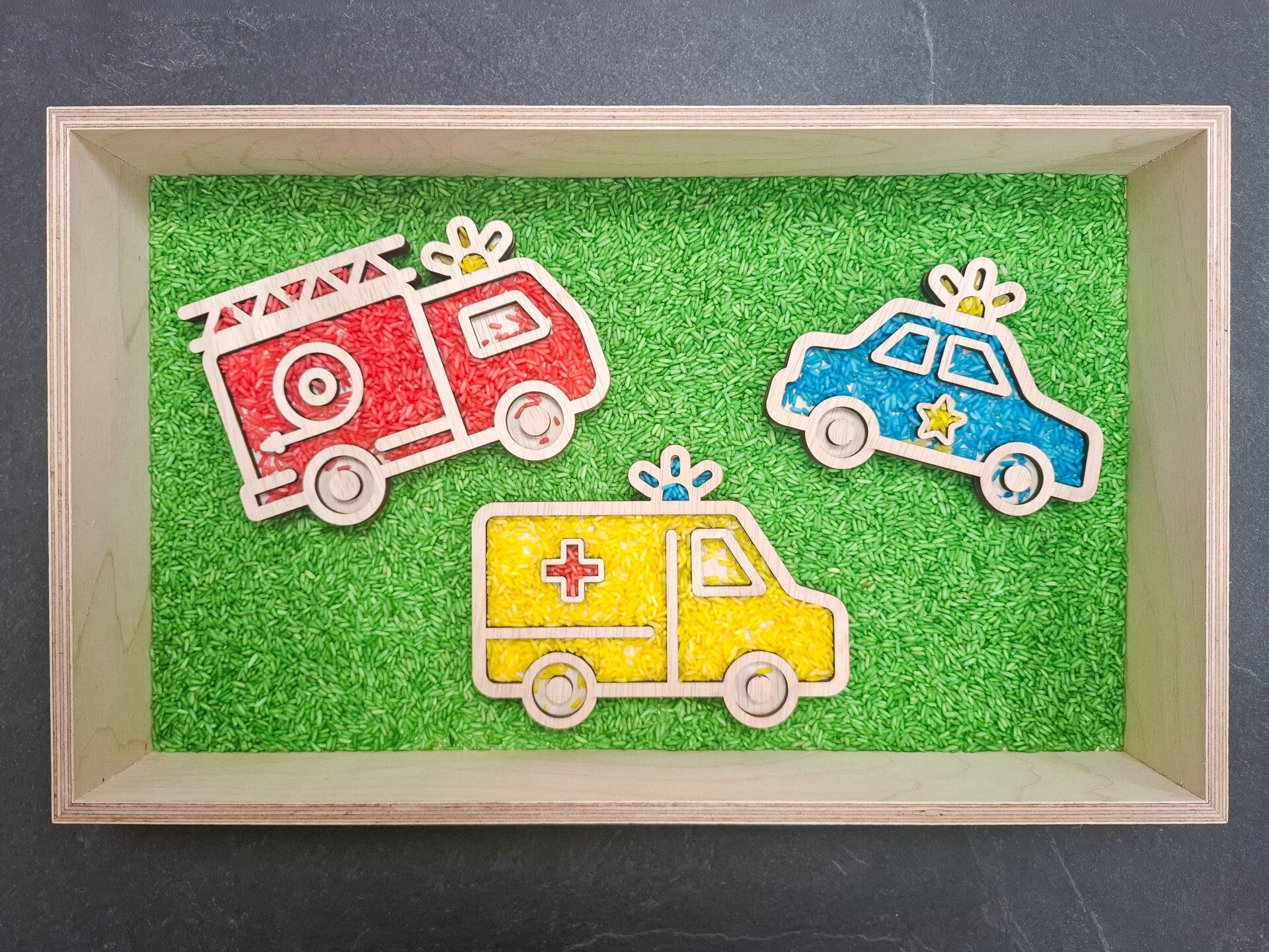 Houten vulvormen - Hulpdiensten (Brandweer, Ambulance & Politieauto)