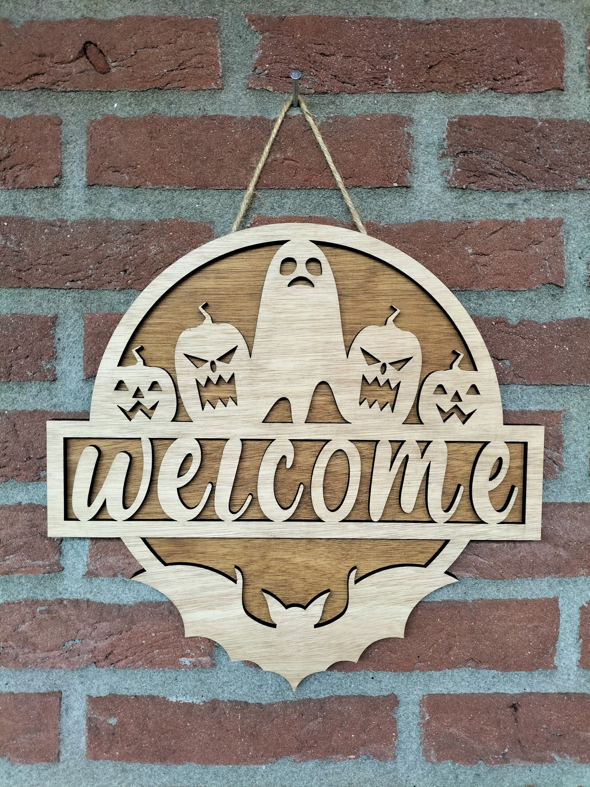 Houten Halloween welkomstbord - Spookjes & vleermuis