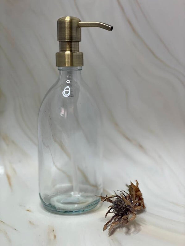 Glazen Zeeppomp met Gouden pomp 500 ML