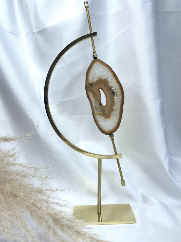 Gouden Polychroom standaard L met Agaat schijf