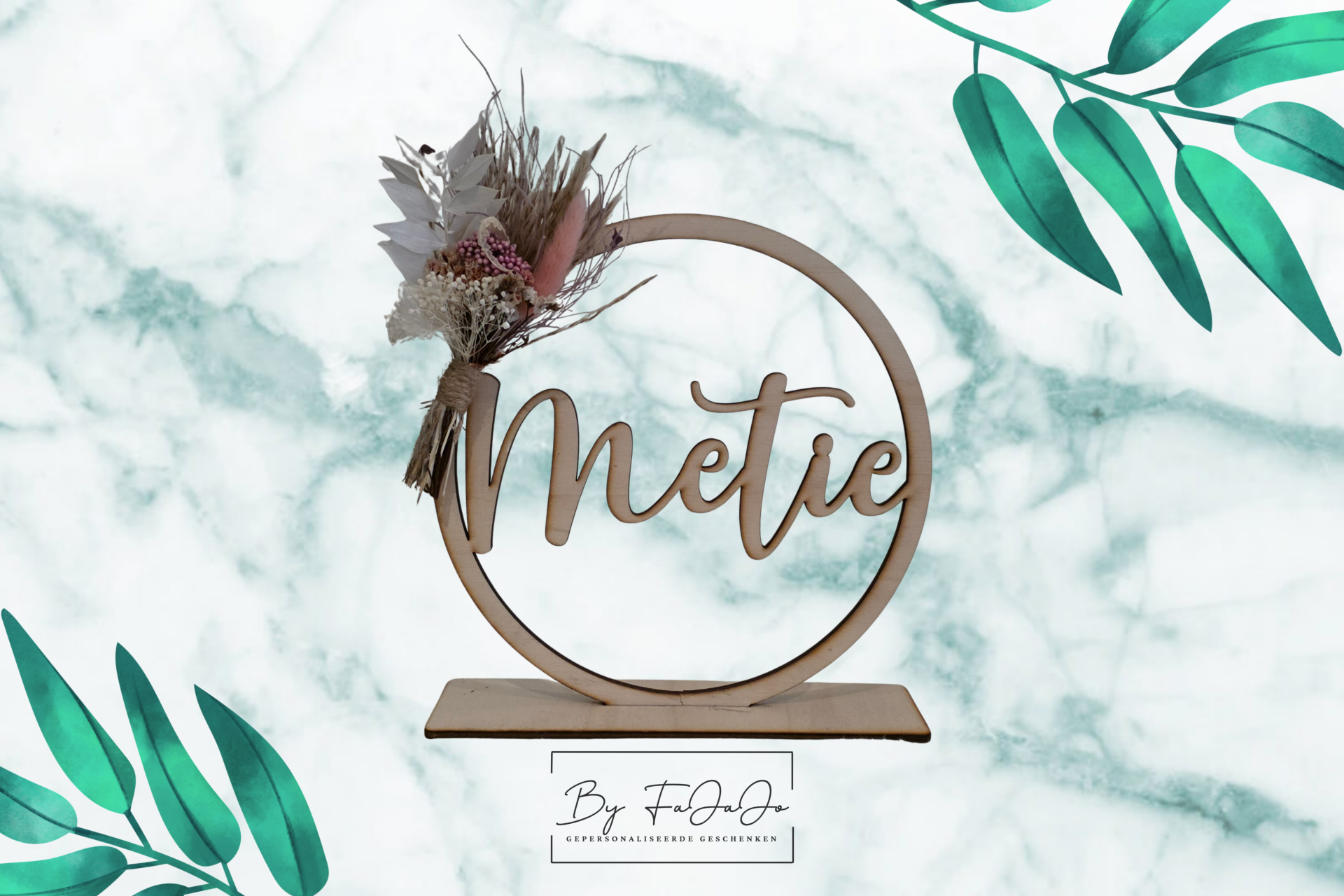 Houten cirkel 20cm met droogbloemen
