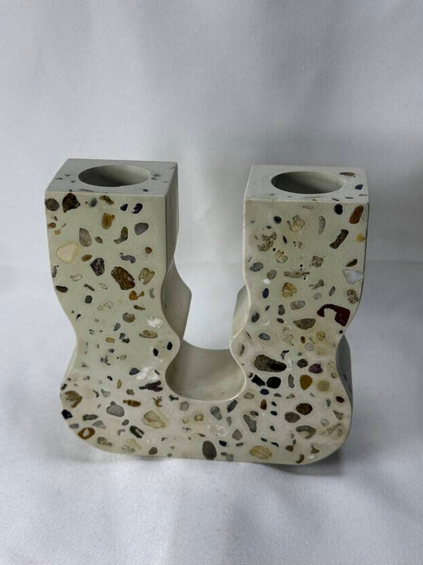 Kerzenhalter beige mit Steinen für 2 Kerzen