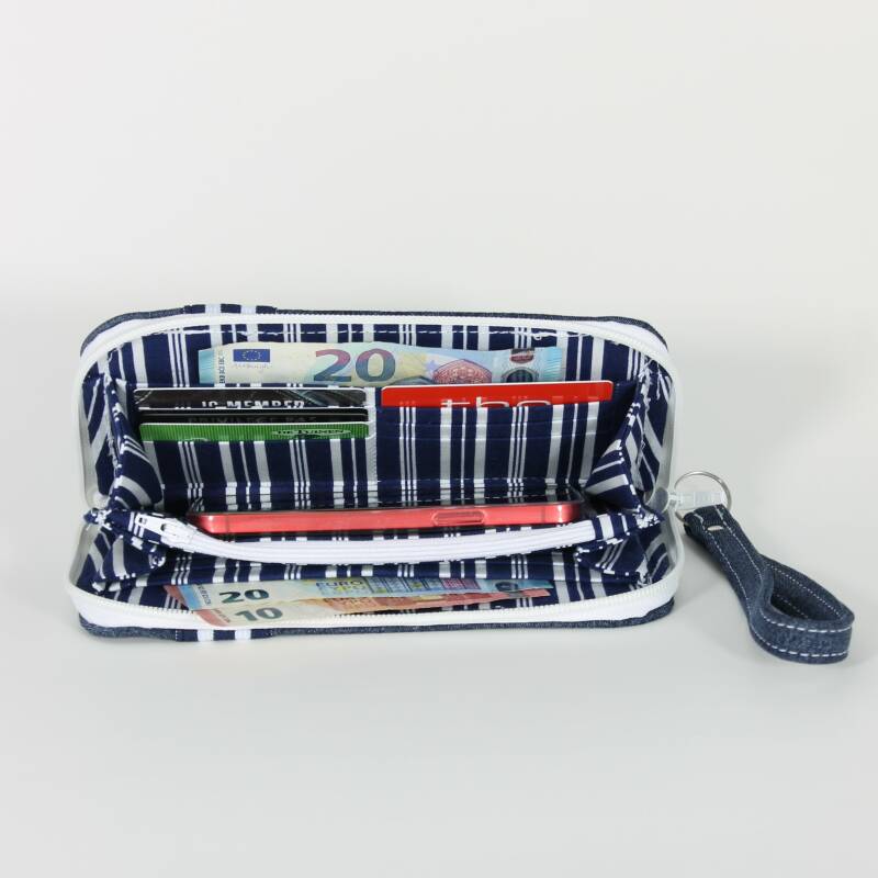 Binnenkant portemonnee Maggy55 1 voorzien van muntvak, 12 creditcard vakjes, 2 briefgeld vakjes en een mobiele telefoon (dan past er weinig/geen muntgeld in)