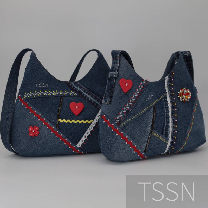 Voorkanten van herinneringstasjes model Gina van Levi's broek