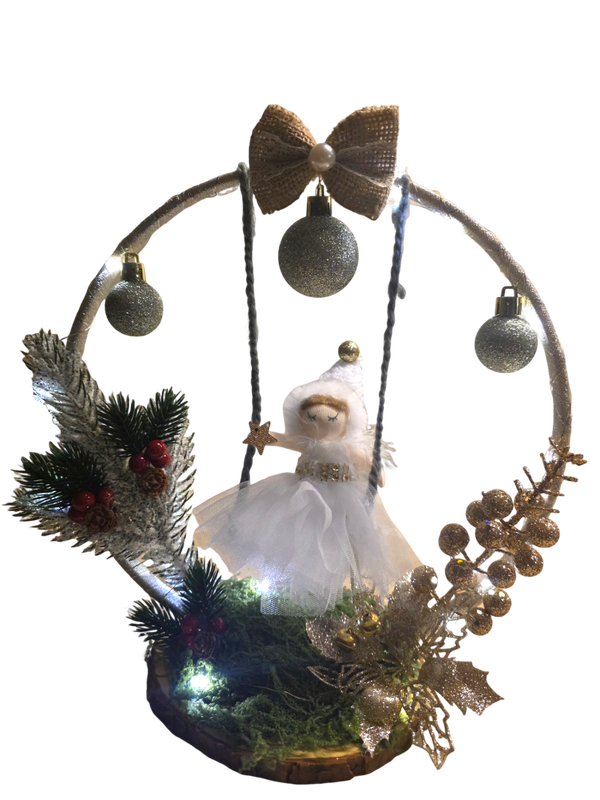 Cercle de Noël Lumineux "Balançoire Féerique" Fait Main (Pièce Unique)
