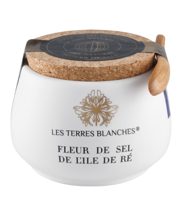 Fleur de sel de L'Ile de Ré, Pot en céramique + Cuillère 100g