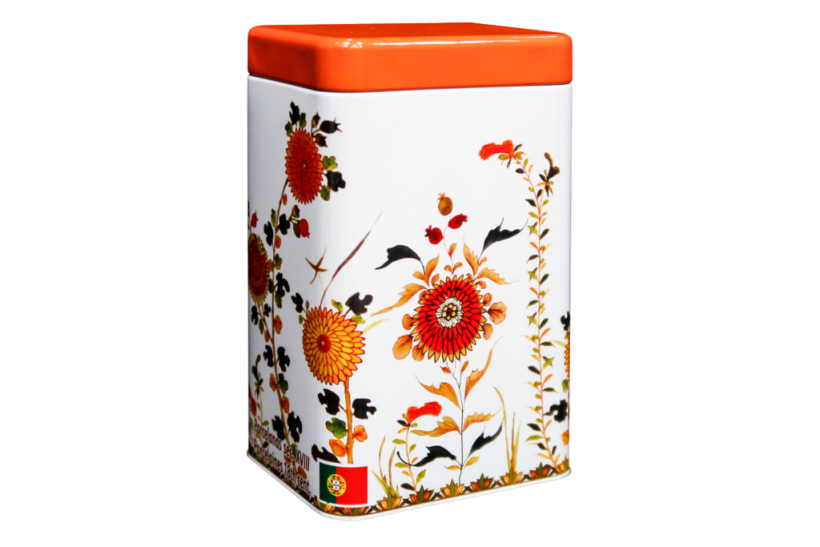 Boîte Métallique Rectangulaire Orange - Fleurs Azulejos