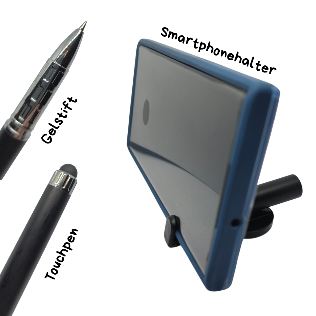 3-in-1 Gelstift mit Schreibspitze, Touchpen und Smartphonehalter-Funktion