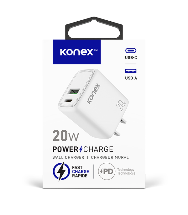 Chargeur mural 20W USB-A/USB-C (PD) PowerCharge