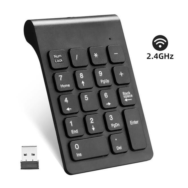 Clavier numérique sans fil à 18 touches, noir